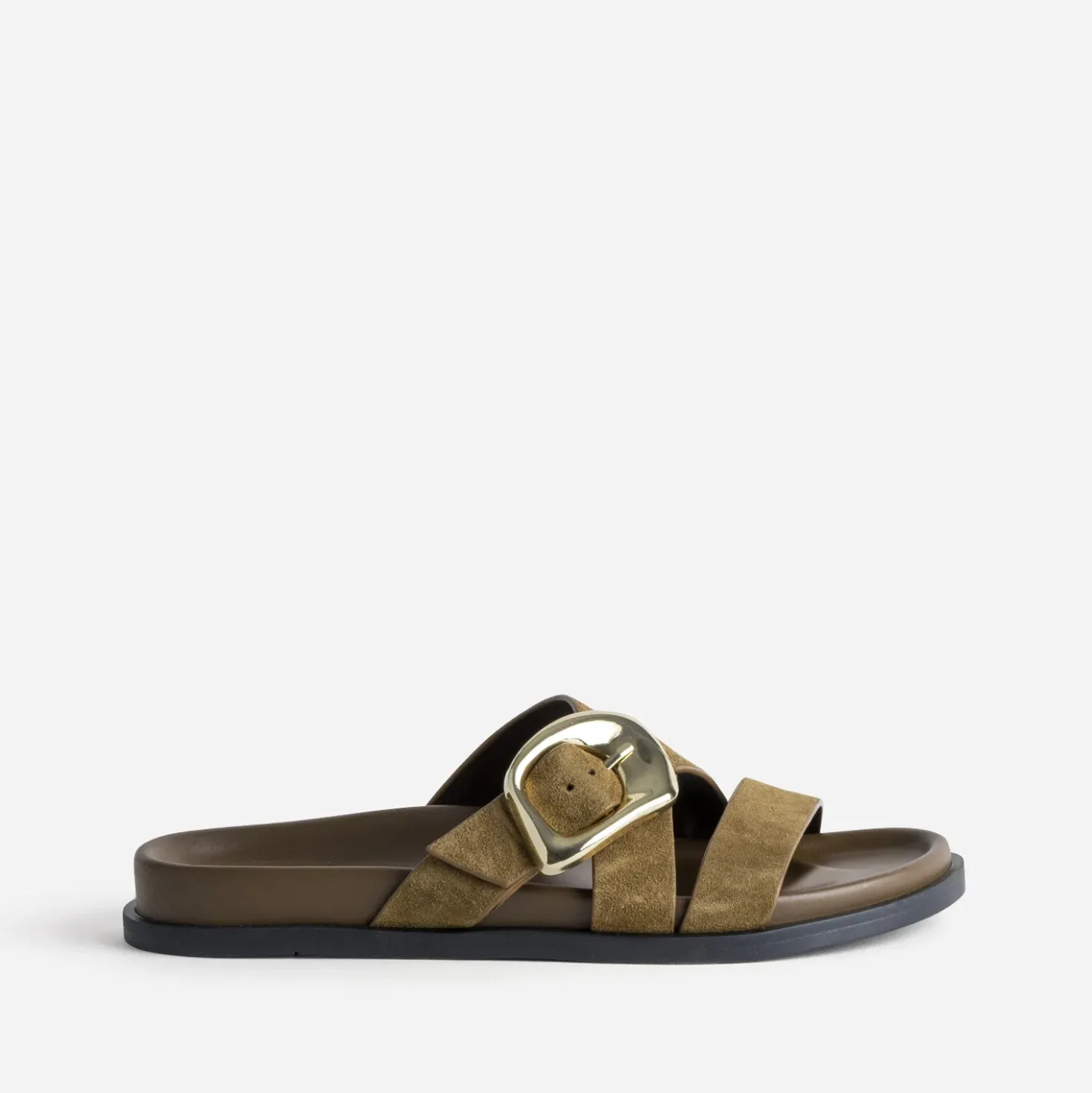 Mule anatomique kaki cuir velours