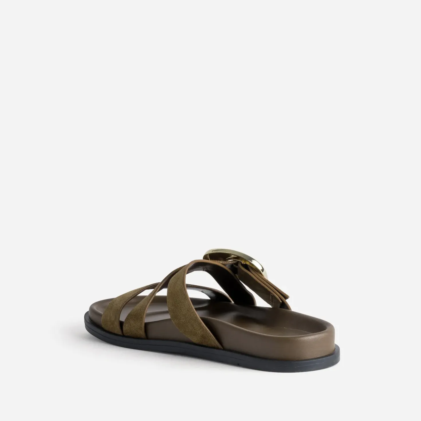 Mule anatomique kaki cuir velours