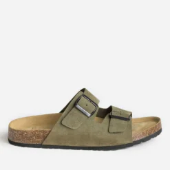 Mule anatomique kaki cuir velours
