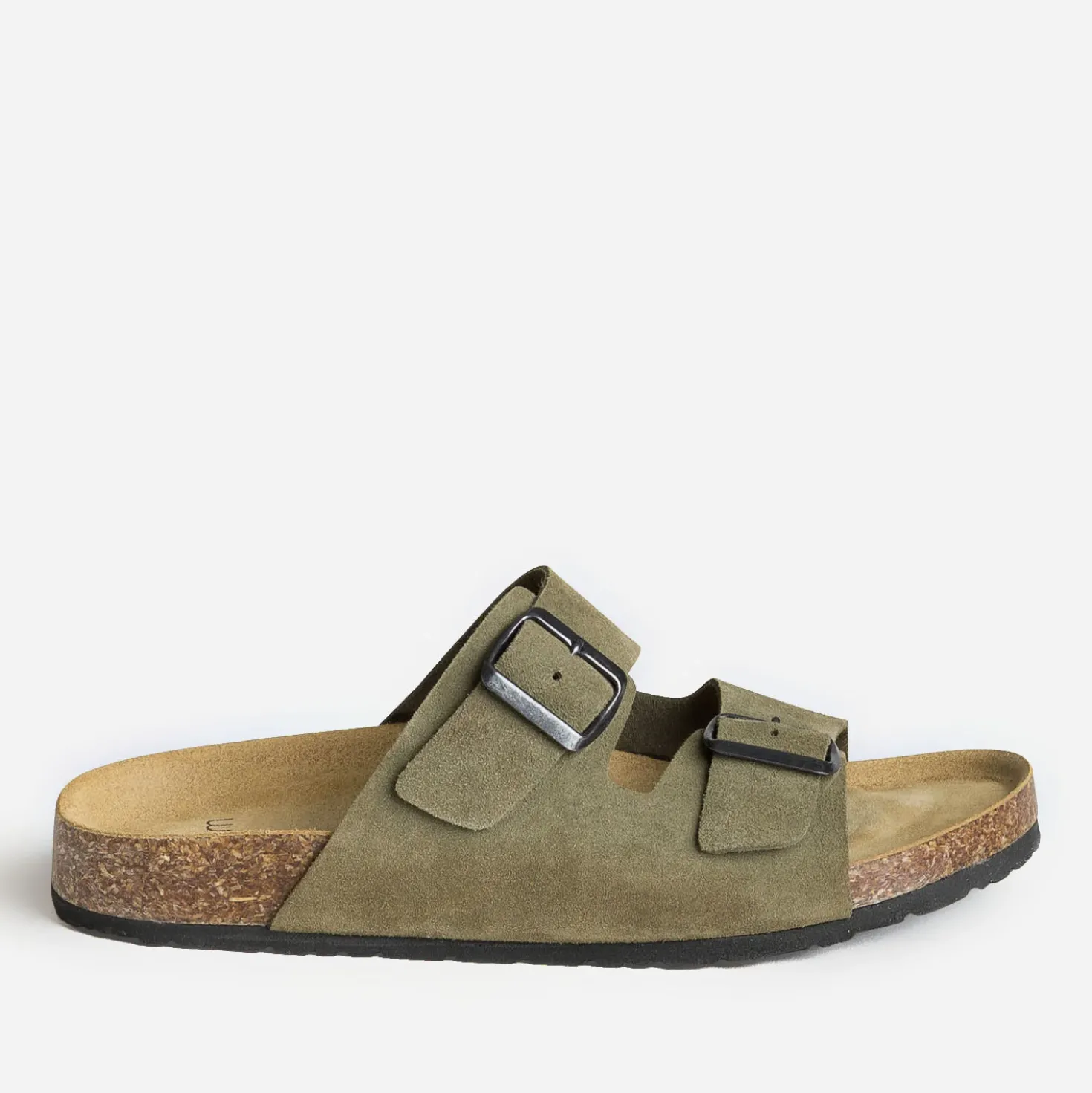 Mule anatomique kaki cuir velours