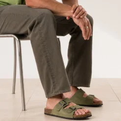 Mule anatomique kaki cuir velours