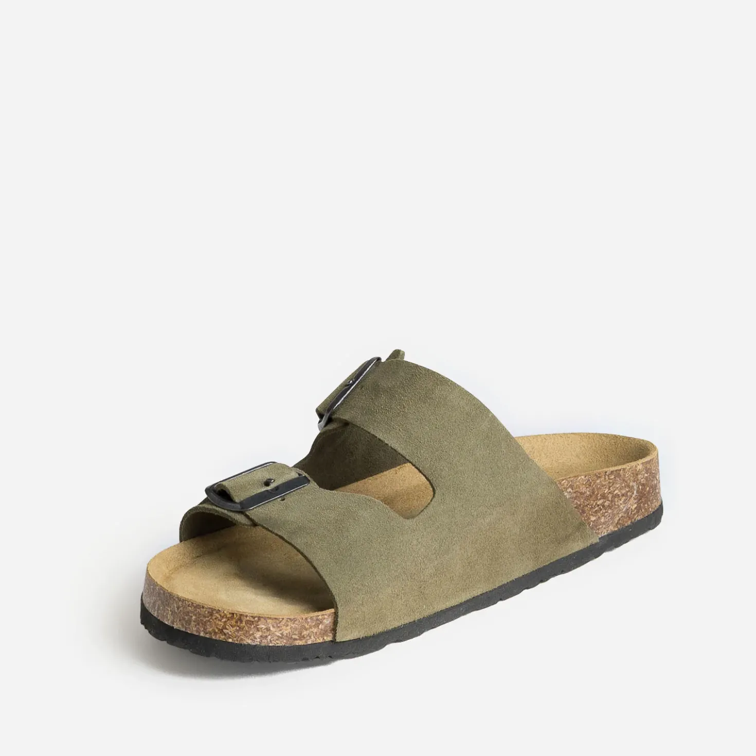 Mule anatomique kaki cuir velours
