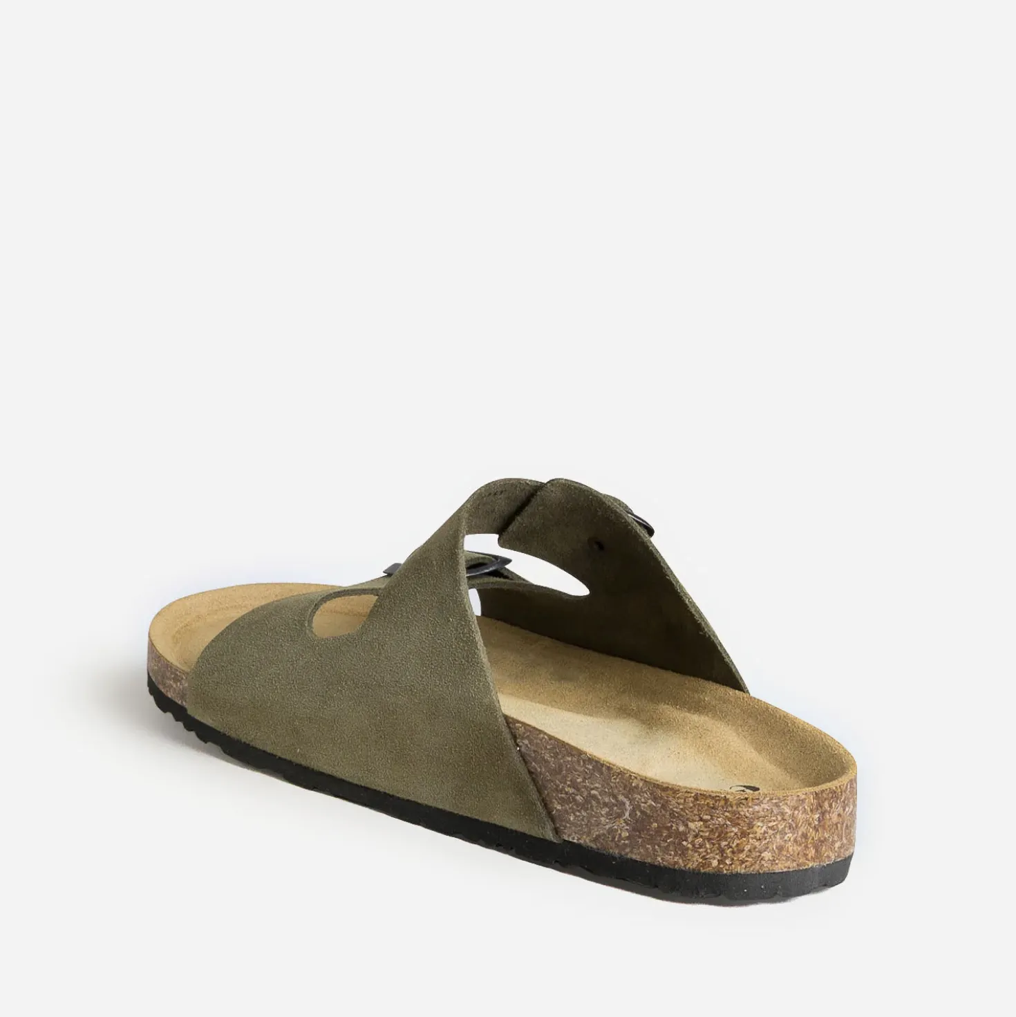 Mule anatomique kaki cuir velours