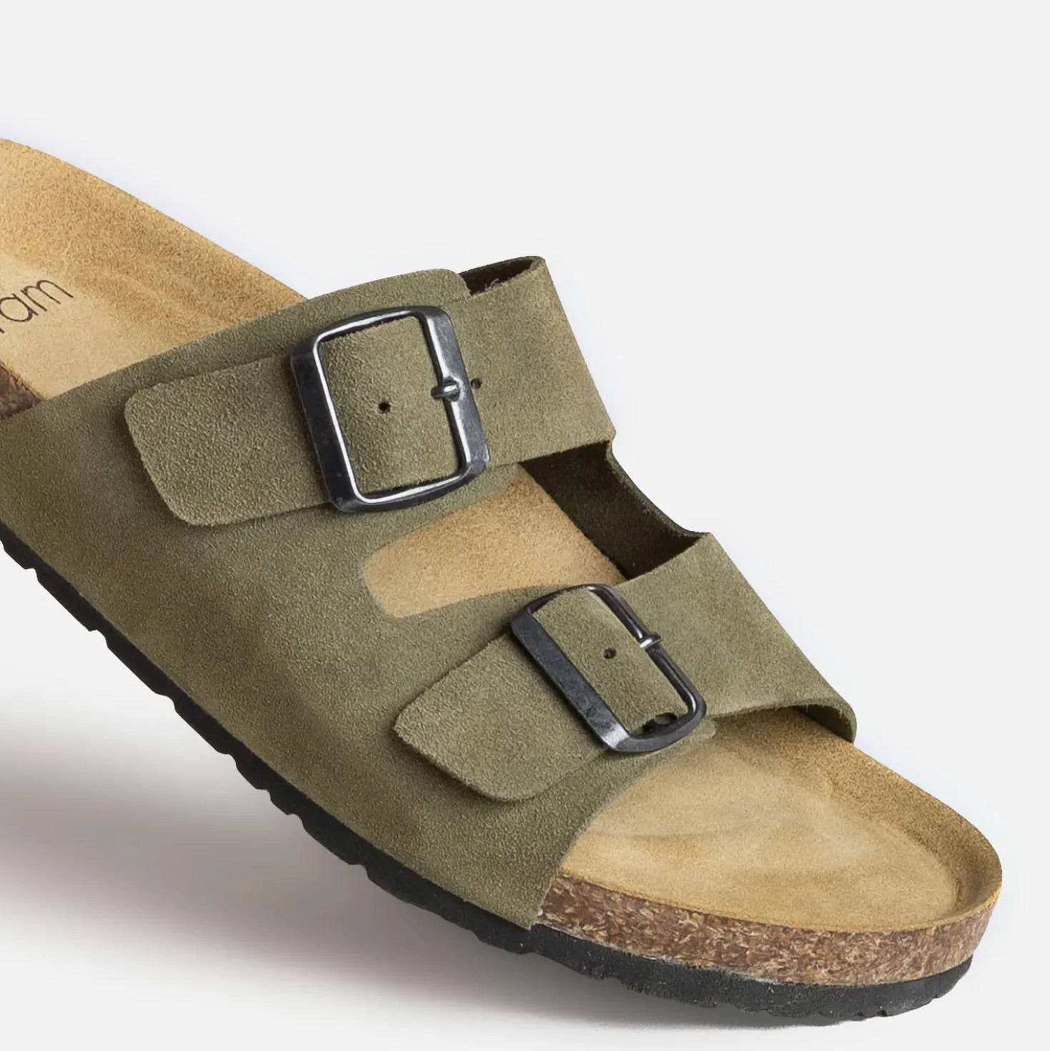 Mule anatomique kaki cuir velours