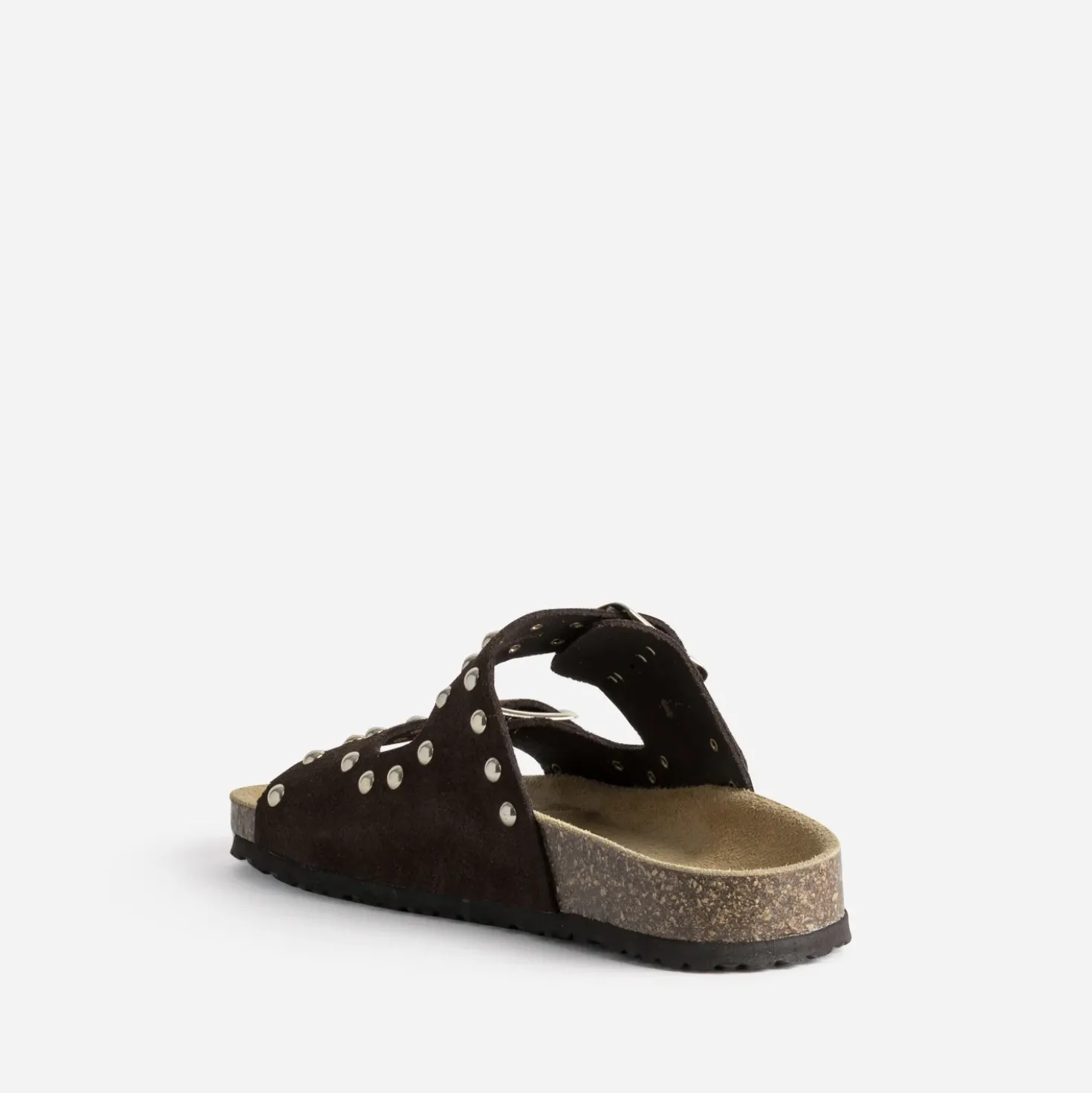 Mule anatomique marron cuir velours décor clous