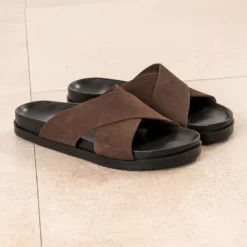 Mule anatomique marron cuir velours