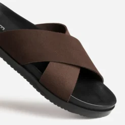 Mule anatomique marron cuir velours
