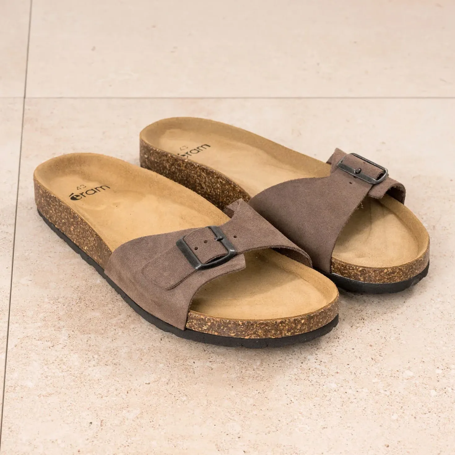 Mule anatomique marron cuir velours
