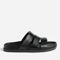 Mule anatomique noir cuir trois brides