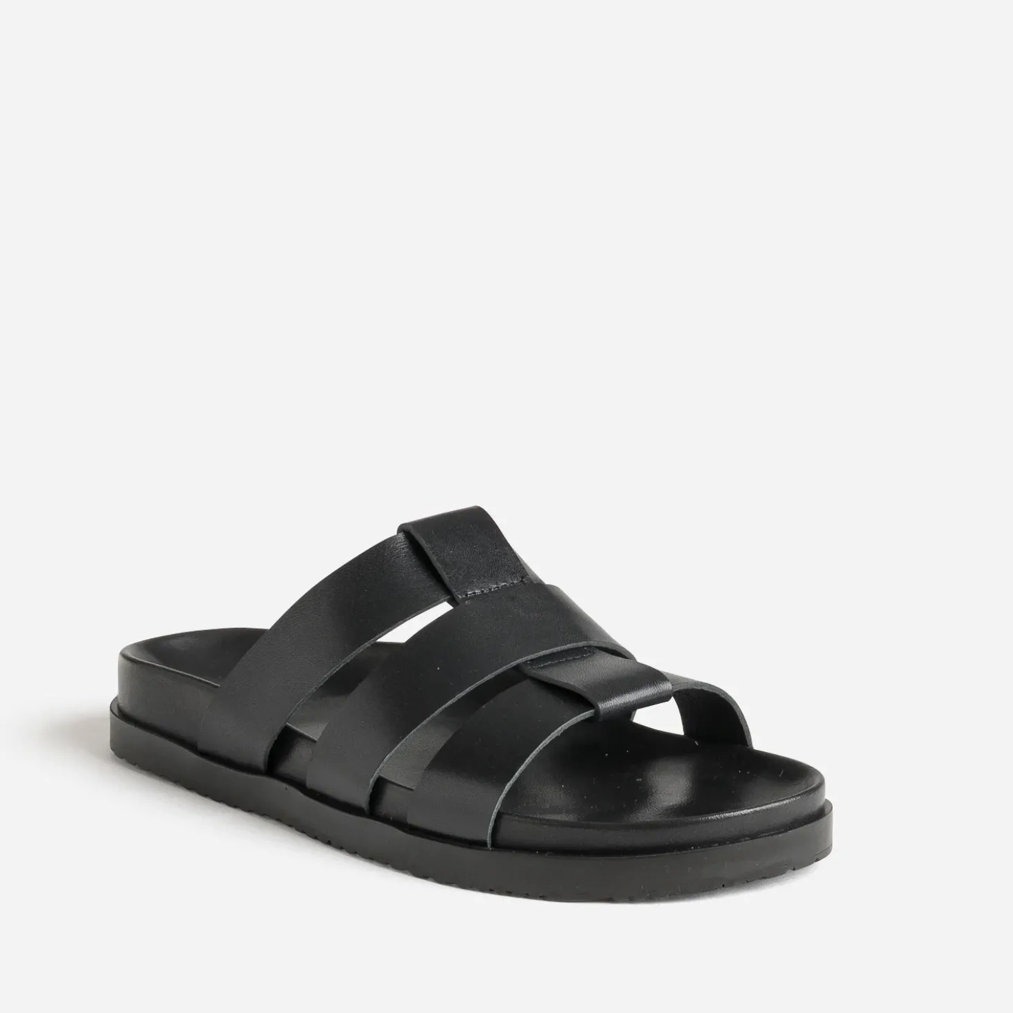 Mule anatomique noir cuir trois brides