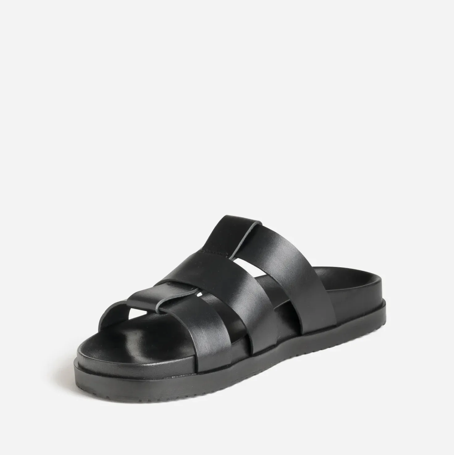 Mule anatomique noir cuir trois brides