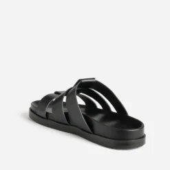 Mule anatomique noir cuir trois brides