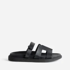 Mule anatomique noire cuir double bride