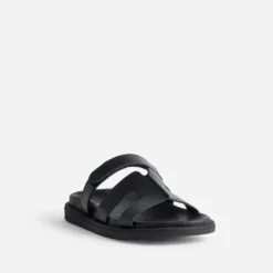 Mule anatomique noire cuir double bride