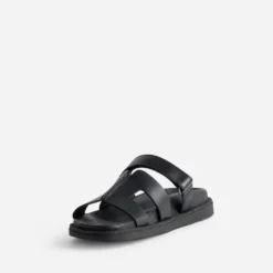 Mule anatomique noire cuir double bride