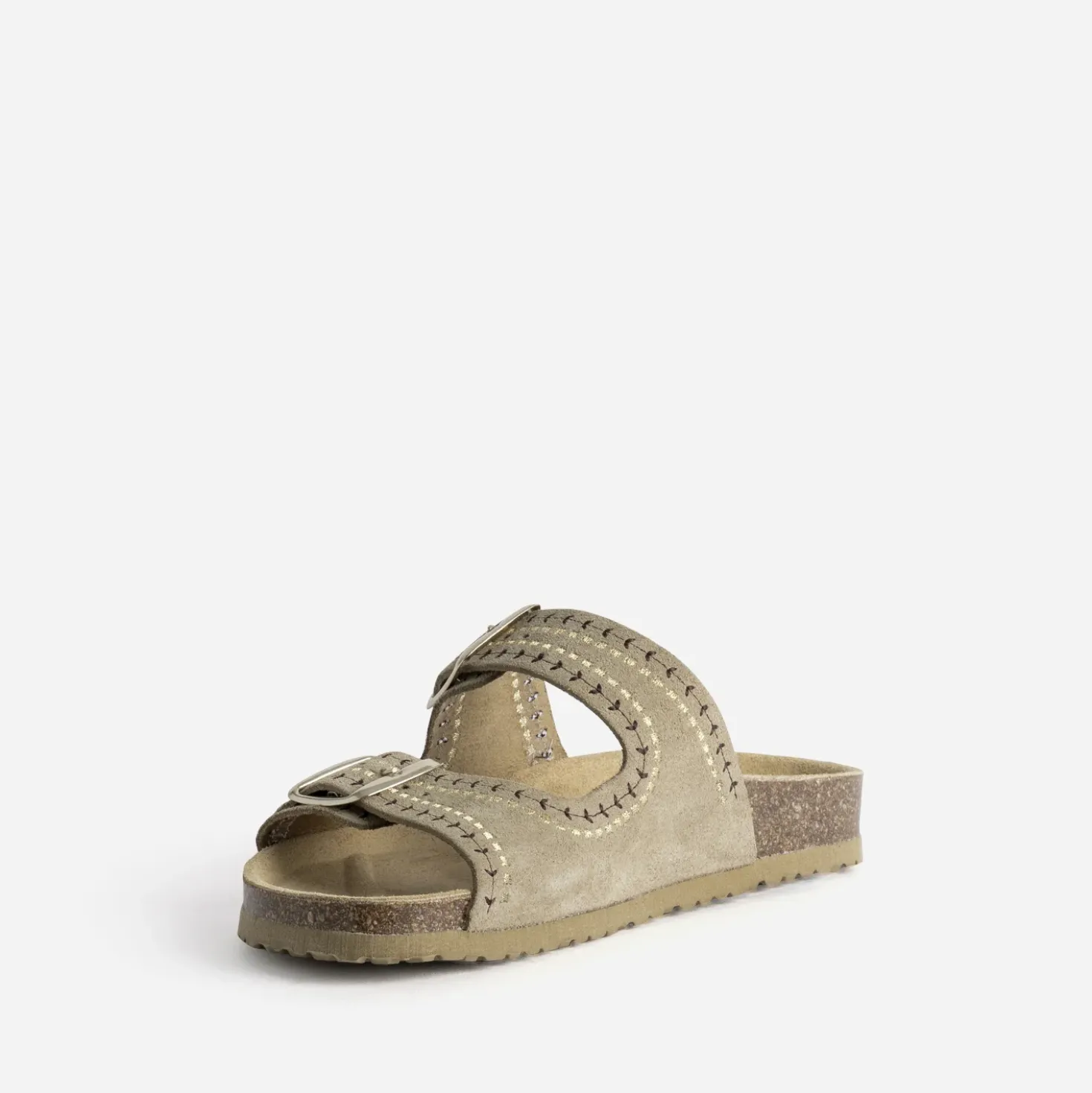 Mule anatomique taupe cuir velours brodé