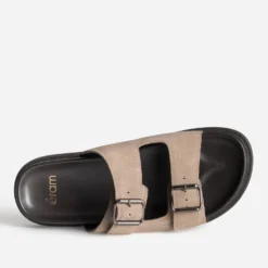 Mule anatomique taupe cuir velours