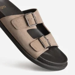 Mule anatomique taupe cuir velours