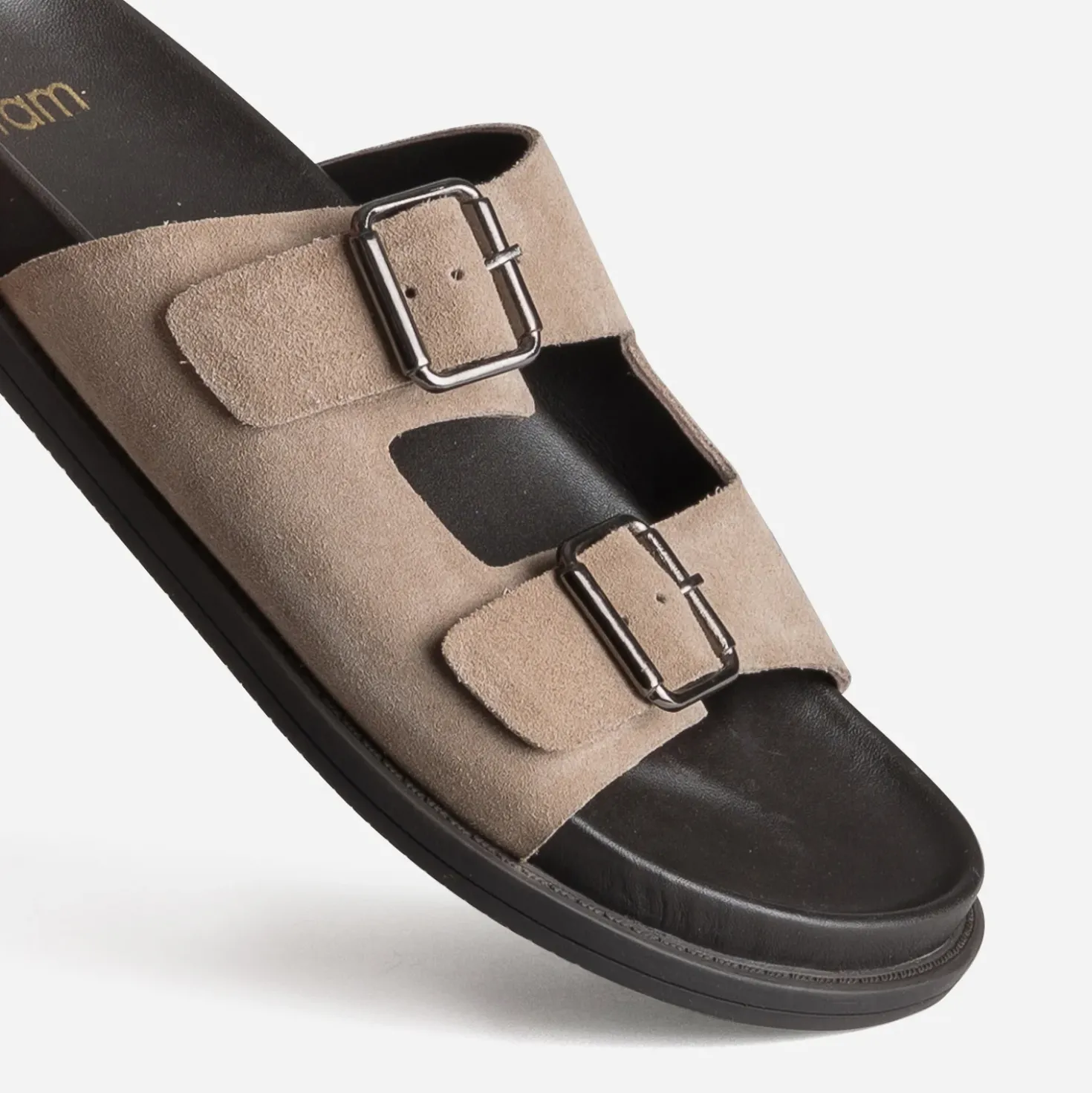 Mule anatomique taupe cuir velours