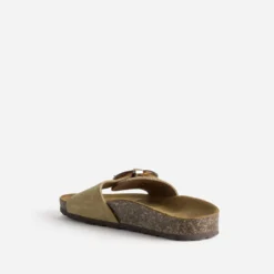 Mule anatomique taupe cuir velours