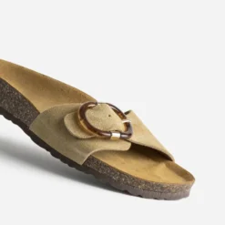 Mule anatomique taupe cuir velours