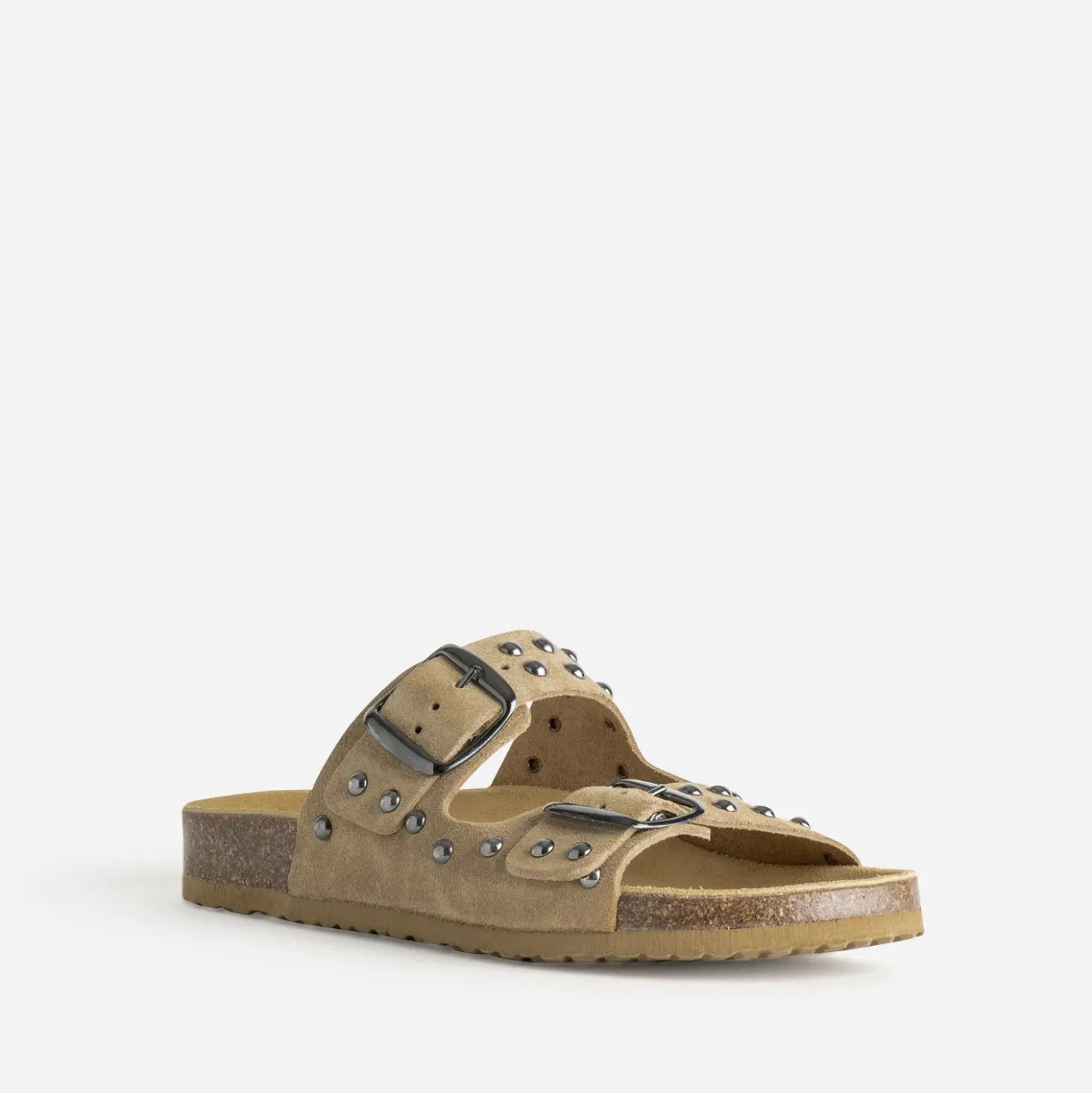 Mule anatomique TEXTO beige cuir velours clouté