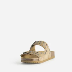 Mule anatomique TEXTO beige cuir velours clouté