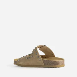 Mule anatomique TEXTO beige cuir velours clouté