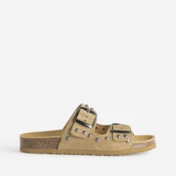 Mule anatomique TEXTO beige cuir velours clouté