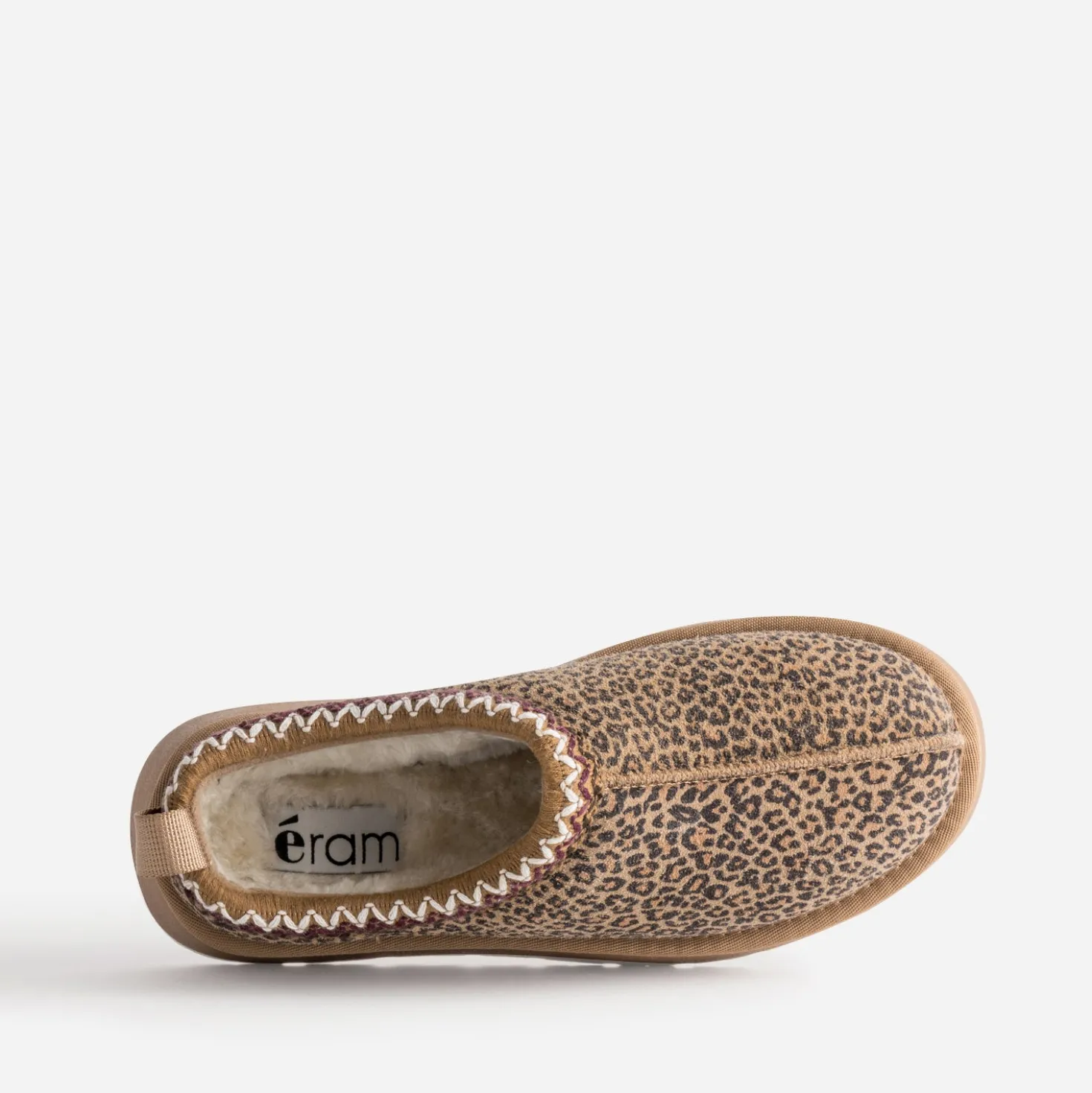 Mule beige cuir velours motif léopard fourrée