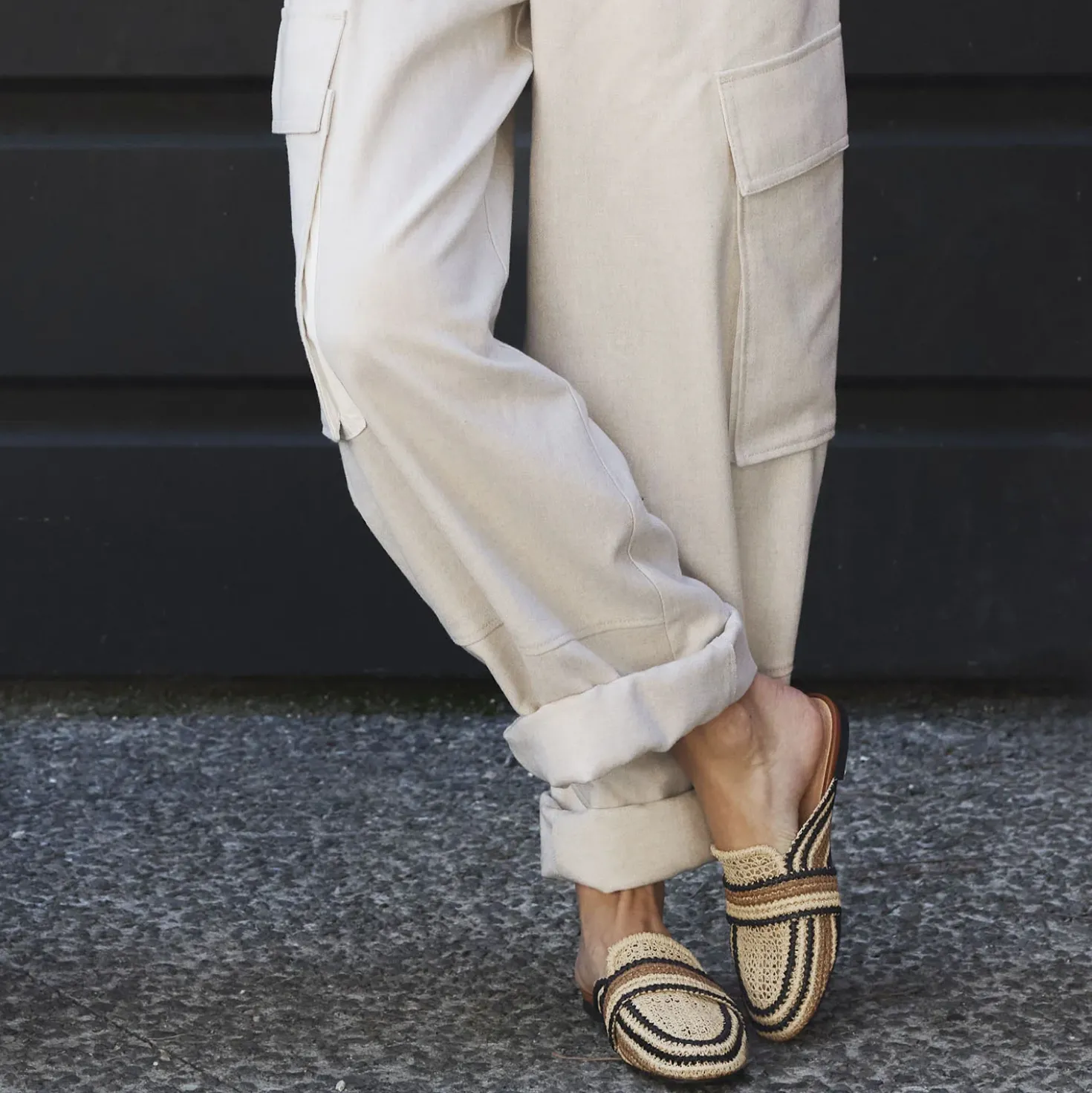 Mule beige tressée