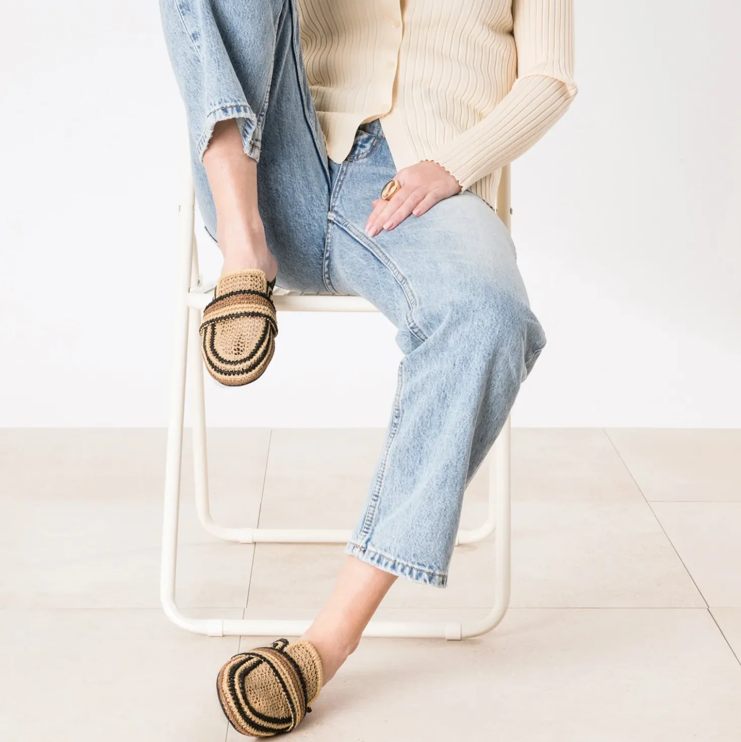 Mule beige tressée