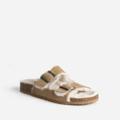 Mule à brides TEXTO beige cuir velours fourré