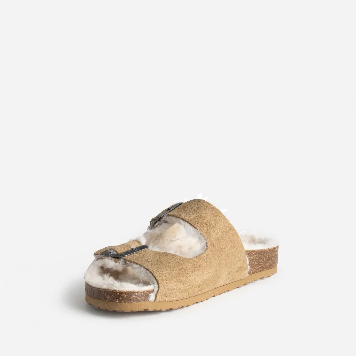 Mule à brides TEXTO beige cuir velours fourré