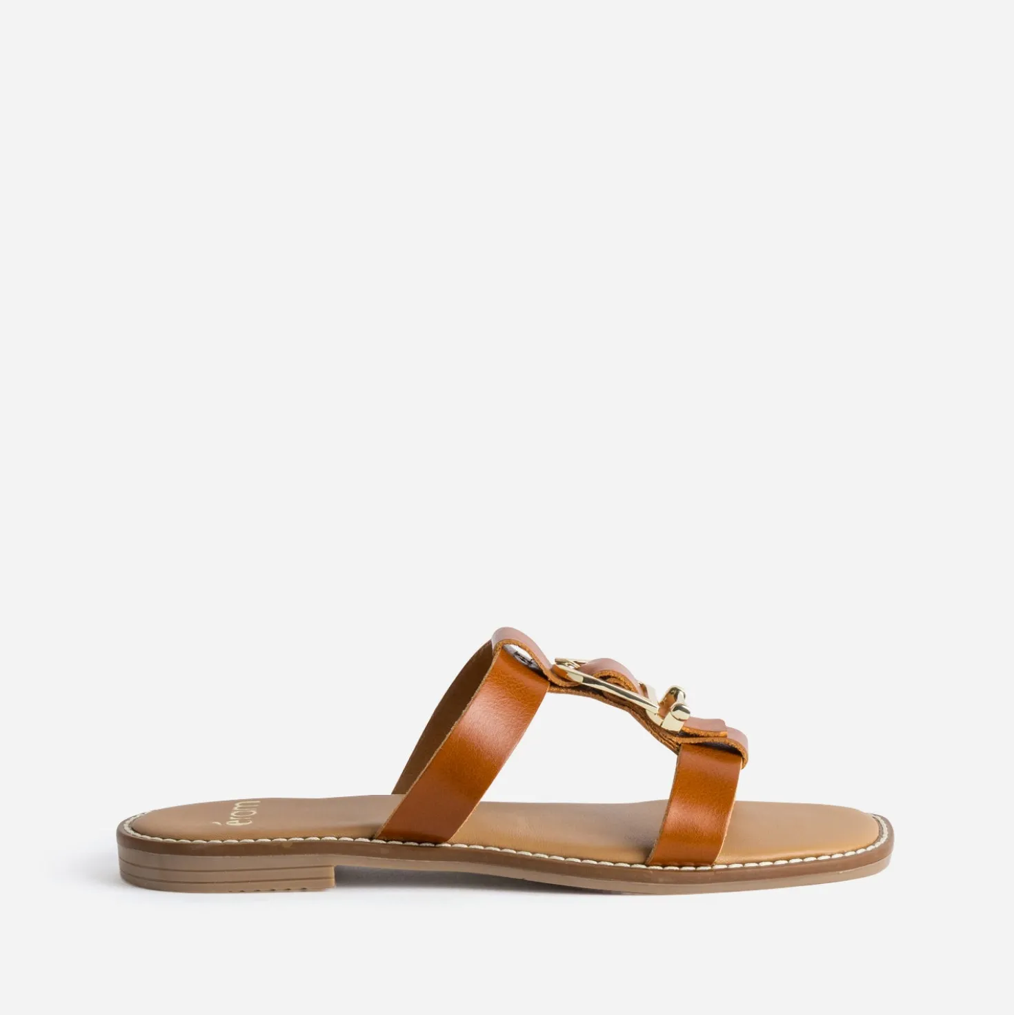 Mule camel cuir boucle fantaisie