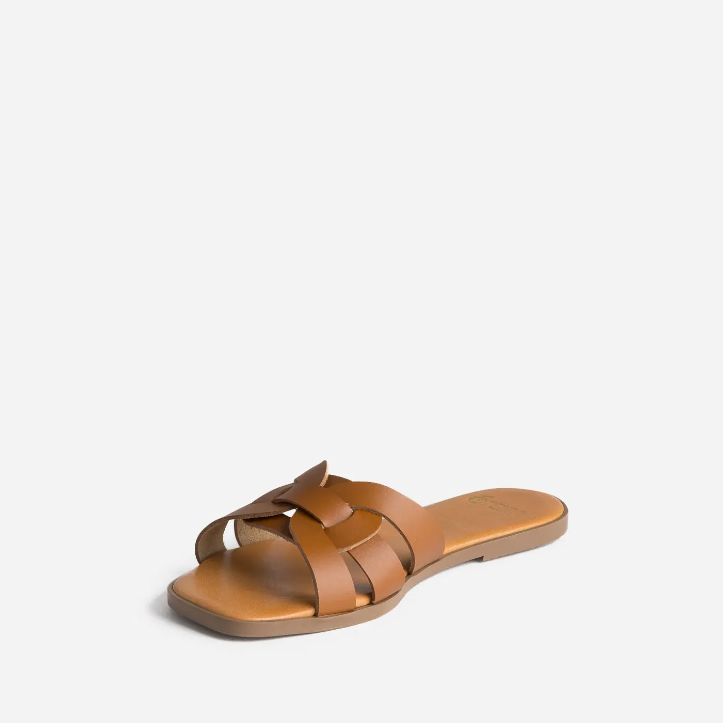 Mule camel cuir brides tressées