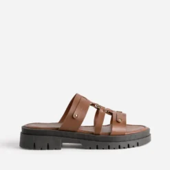 Mule camel cuir semelle crantée
