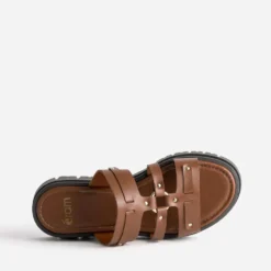 Mule camel cuir semelle crantée