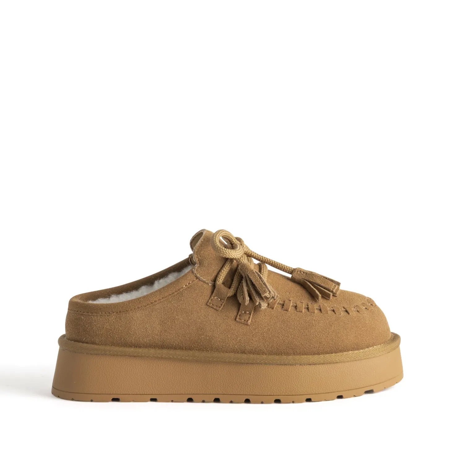 Mule camel cuir velours fourrée