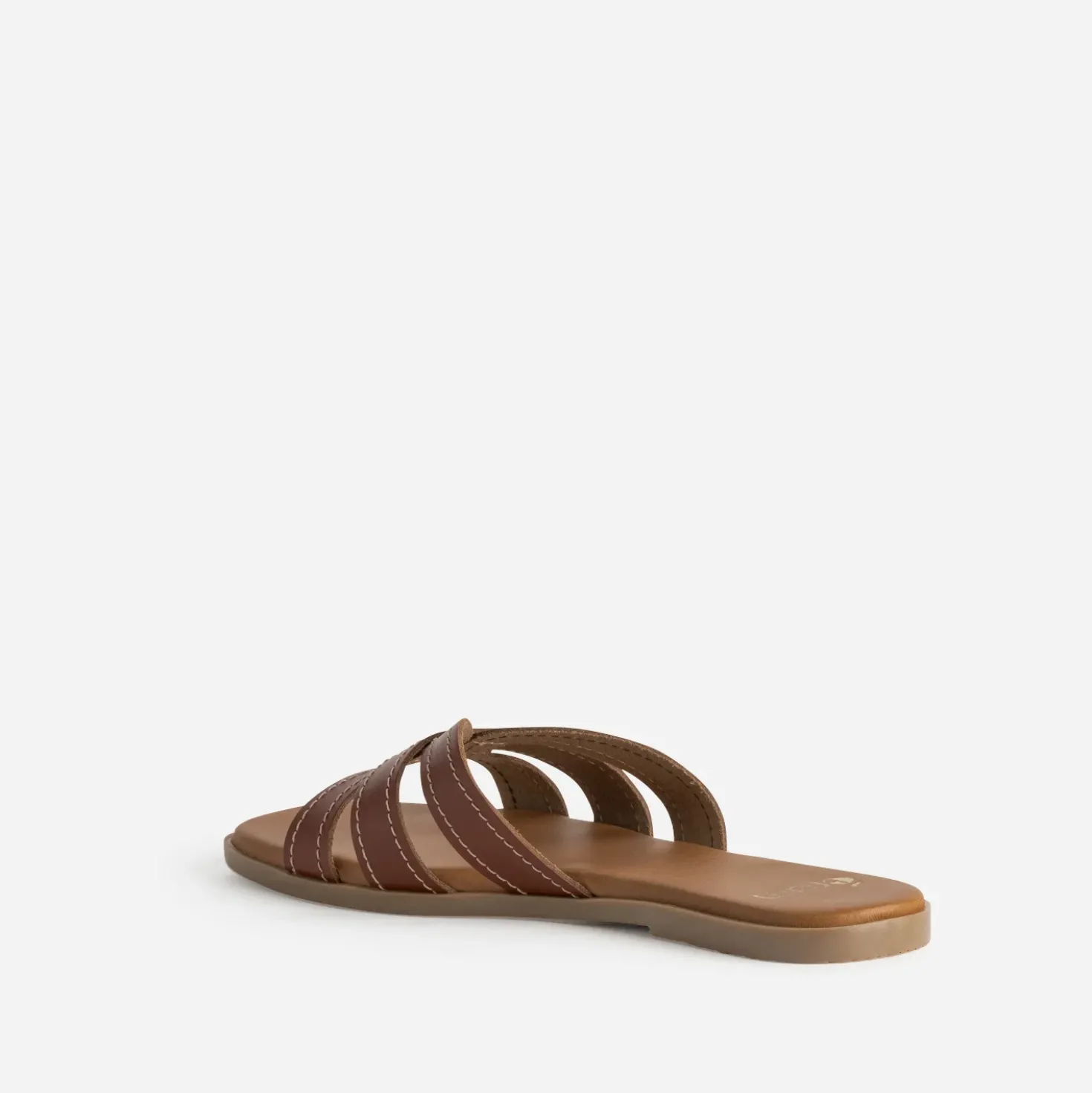 Mule cognac cuir brides détails couture