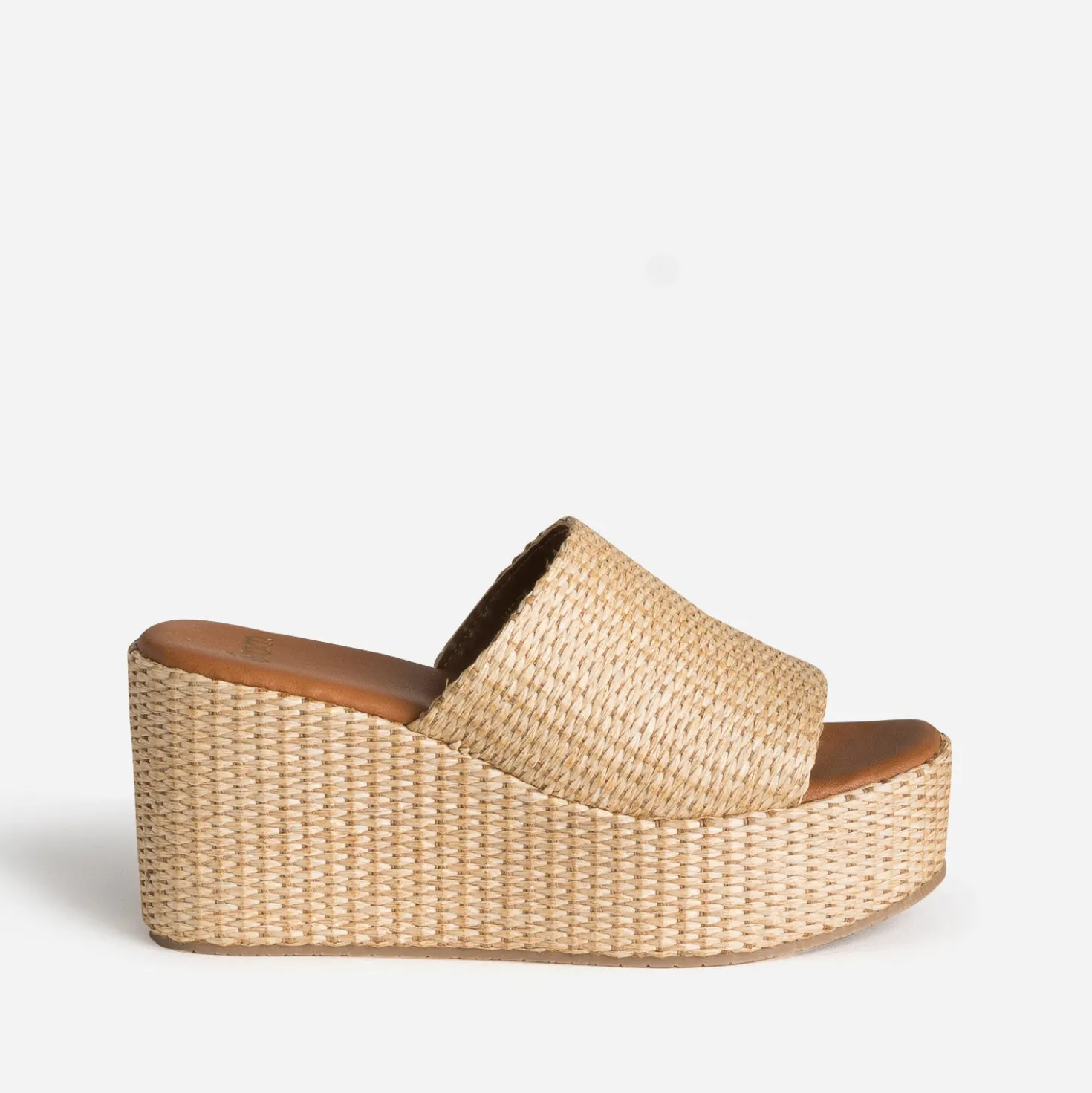 Mule compensée beige raphia tressé