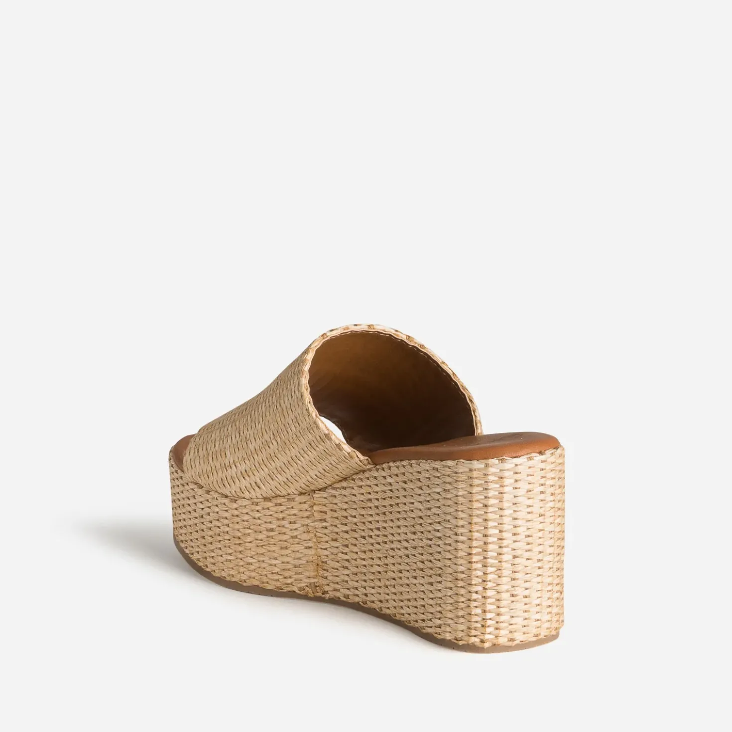 Mule compensée beige raphia tressé
