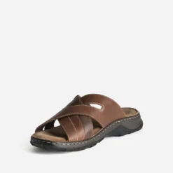Mule confort marron cuir brides croisées