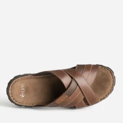 Mule confort marron cuir brides croisées