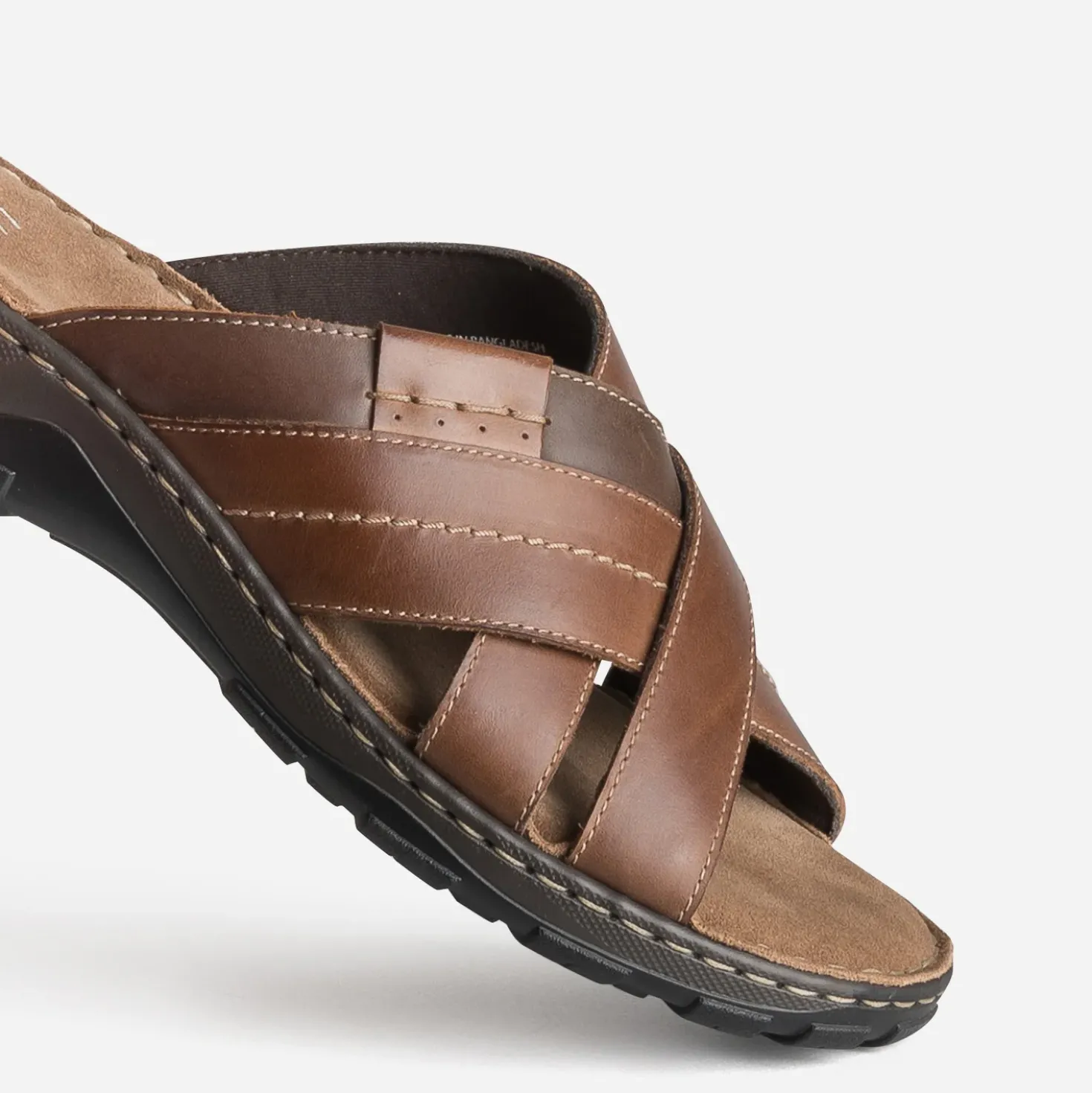 Mule confort marron cuir brides croisées