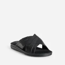 Mule confort noire cuir larges brides croisées