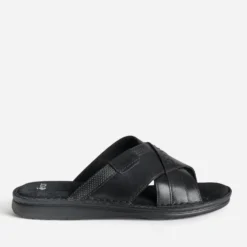 Mule confort noire cuir larges brides croisées