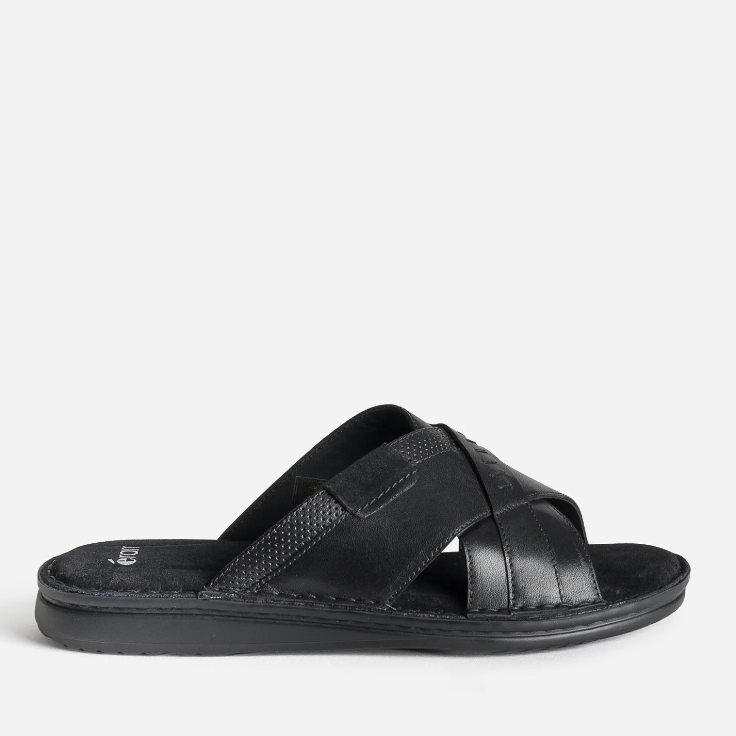 Mule confort noire cuir larges brides croisées