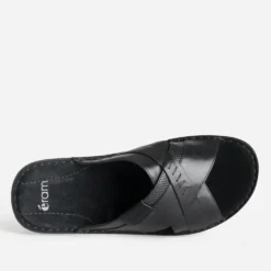 Mule confort noire cuir larges brides croisées