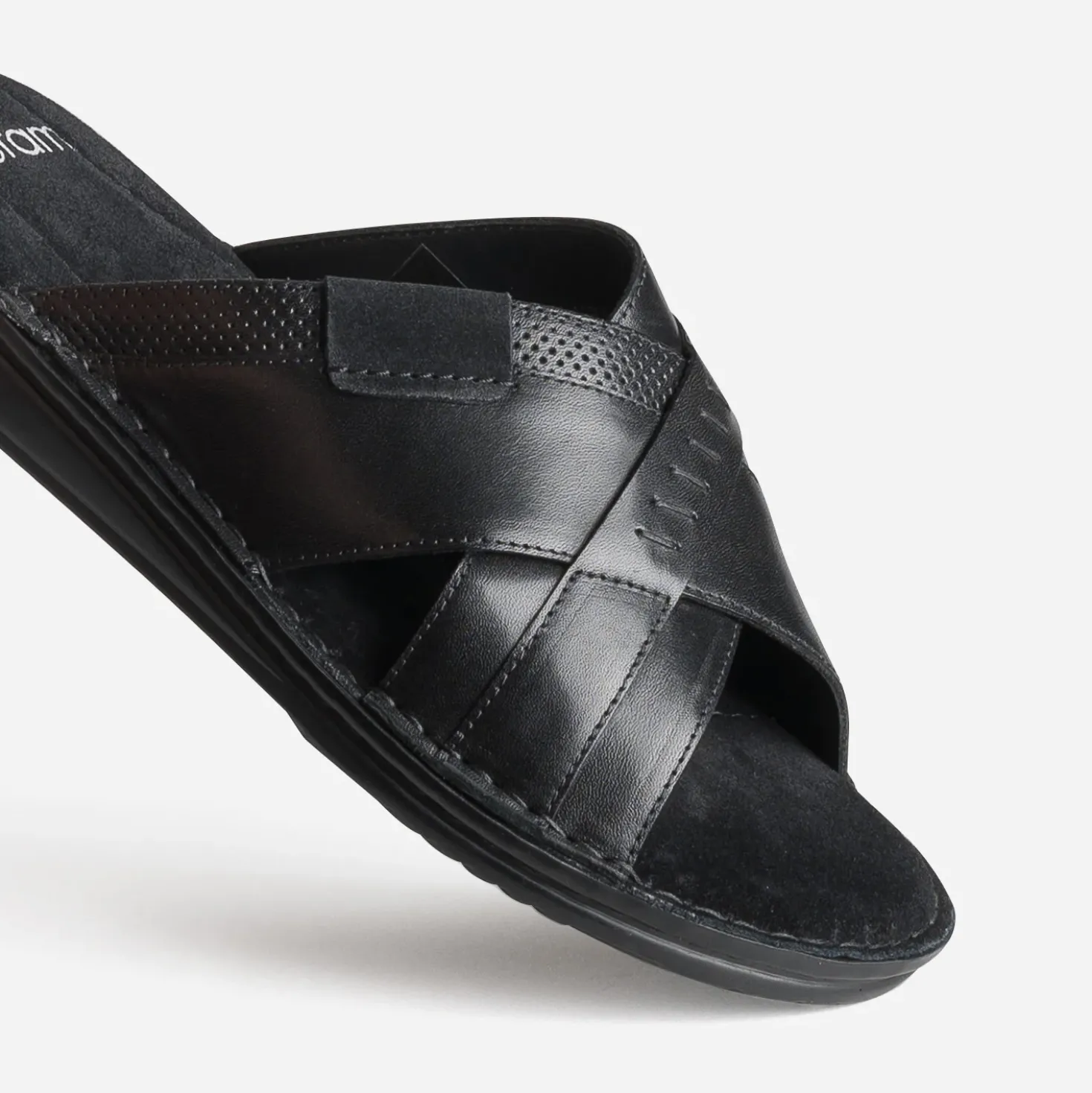 Mule confort noire cuir larges brides croisées
